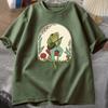 Men's Loose Fit Green T-Shirt with Aesthetic Frog Playing Banjo Design