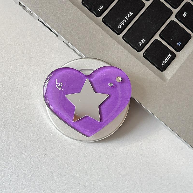 Heart-shaped Rhinestone Star Mirror Phone Holder with Magnetic Finger Ring