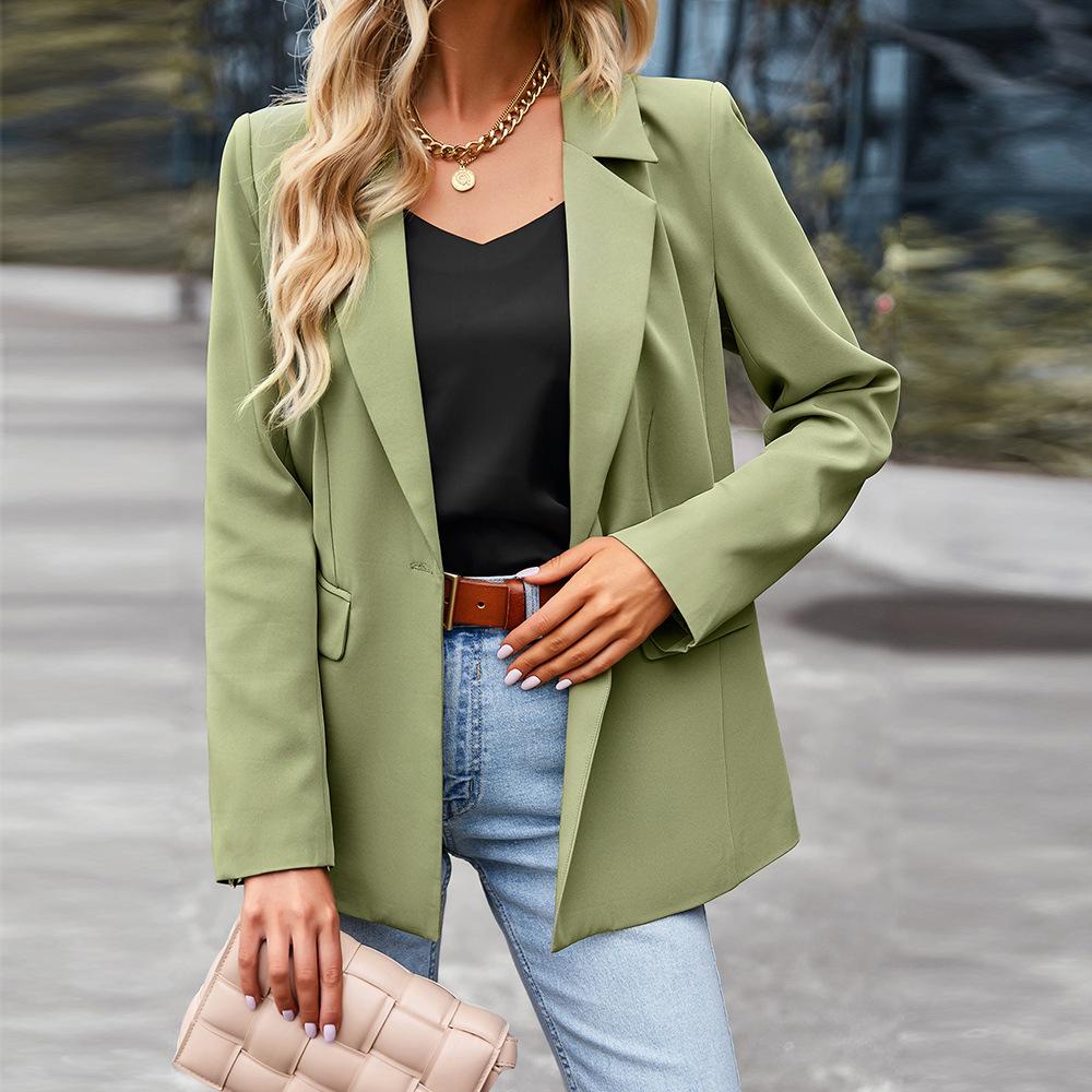 

Women Autumn Winter Tailored Collar Long Sleeve Thin Solid Color Suit Coat Cardigan S