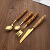 24Pcs Tableware Sets Stainless Steel Bamboo Cutlery SetPurely Natural Bamboo Handle Flatware Set Dinnerware Steak Knife Cutlery