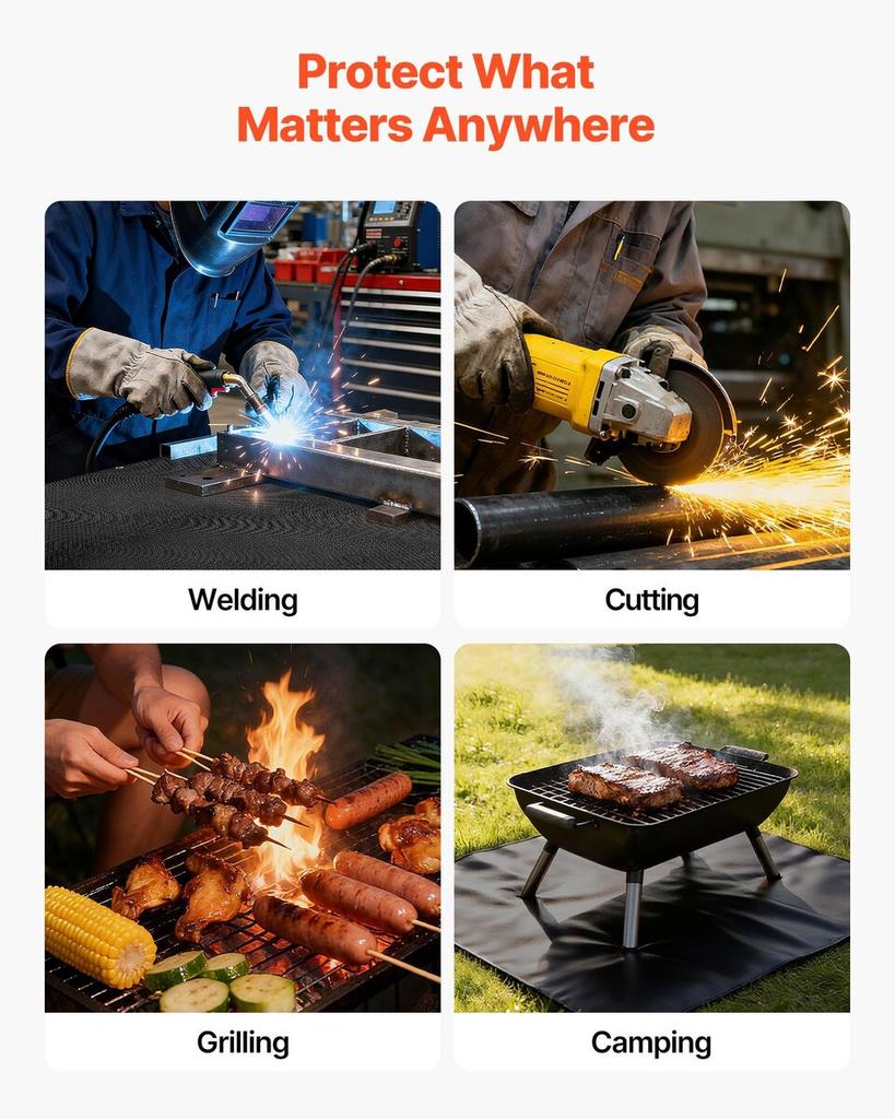 Welding Blanket, 1829mm x 2438mm Silicone Coated Fiberglass Welding Blanket, 1800°F Heat Resistant Safety Protection Blankets, Flame Retardant
