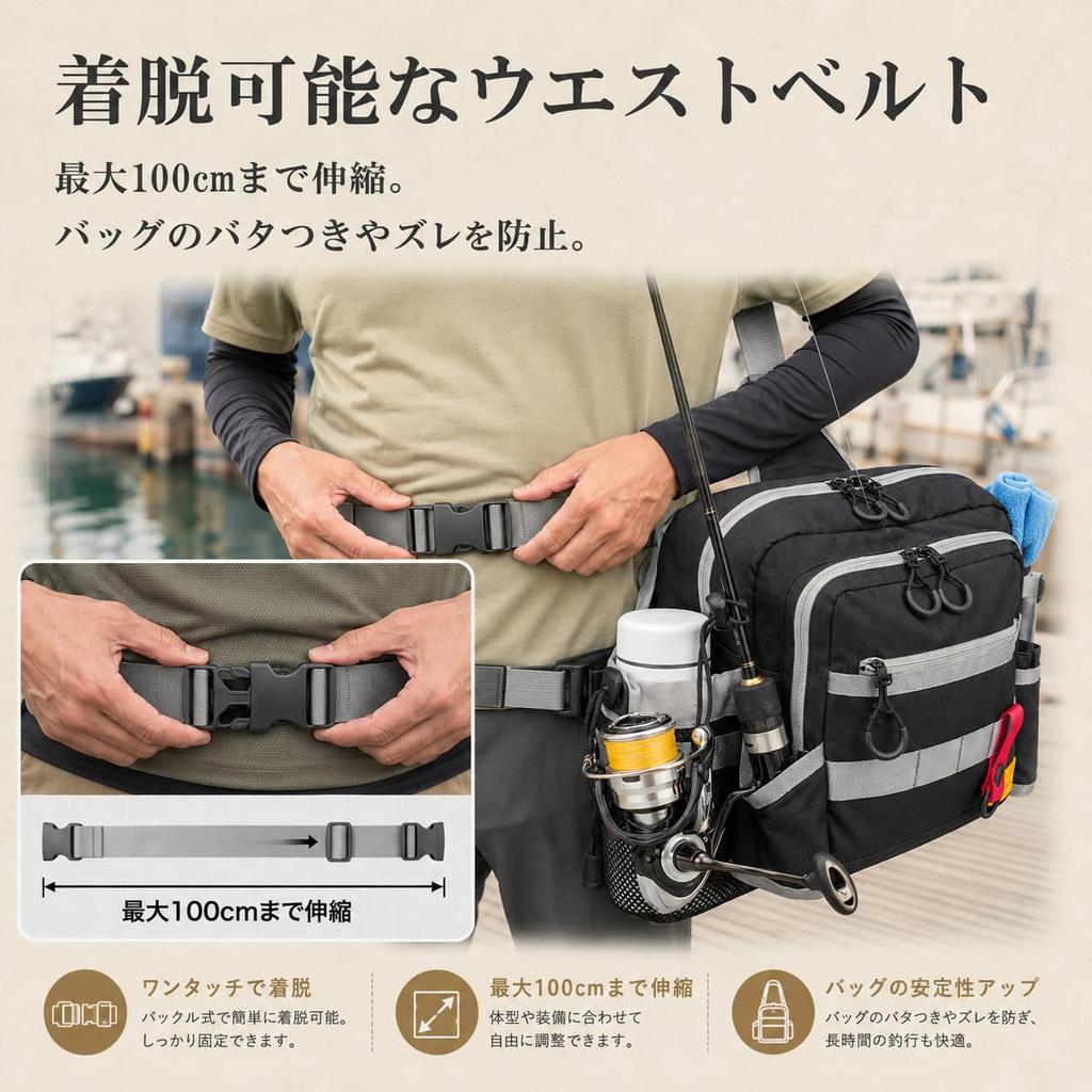 Grandwalker Fishing Tackle Run Gun Bag with Rod Waist Large Suitable for Bass and Light Game Fishing Bag, Bag, One-Shoulder, & Holder, Belt, Capacity,