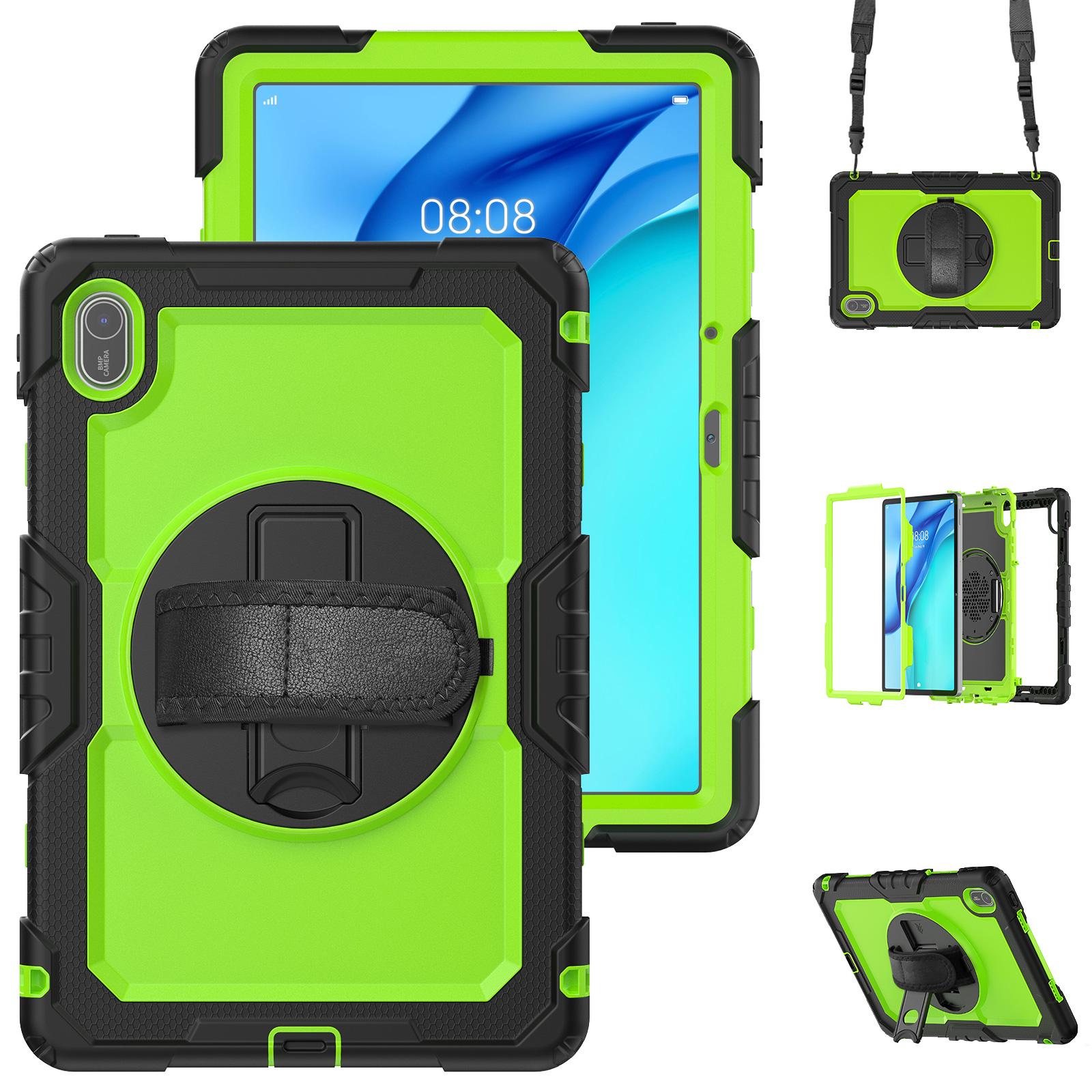 

For Huawei MatePad SE 11 Case PC+Silicone Tablet Cover with PET Anti-Scratch Film and Shoulder Strap Black/Yellowgreen