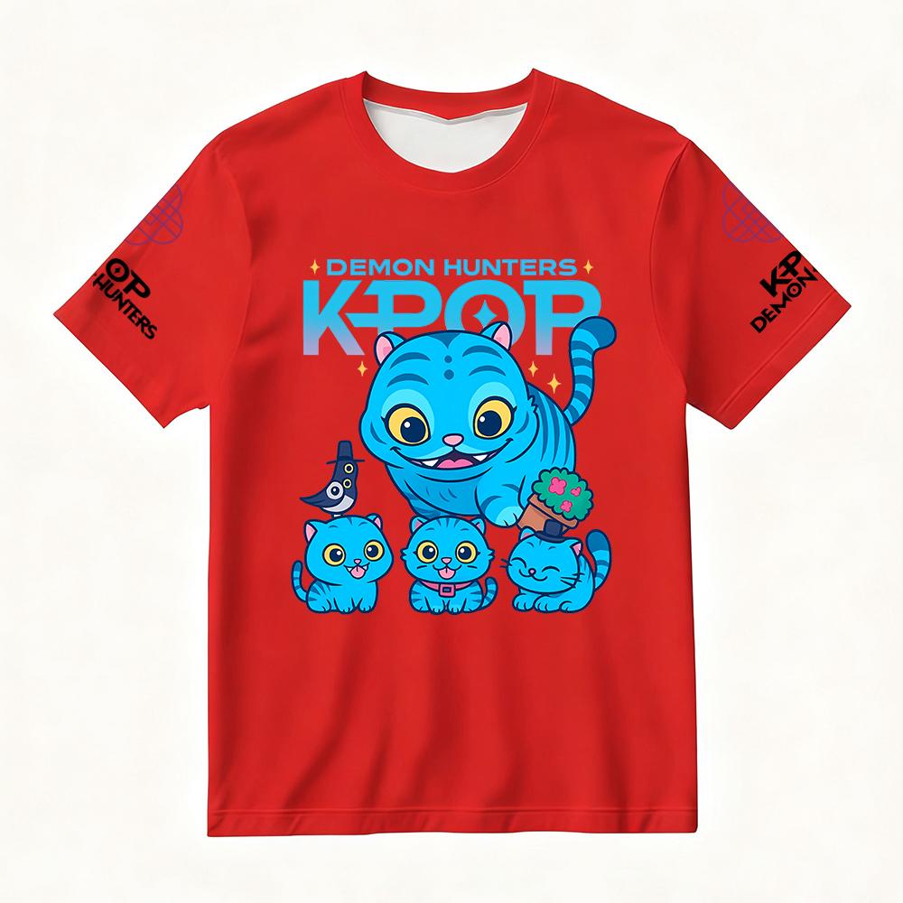 Summer Women's T-Shirt with KPop Demon Hunters Cute Cat Print Trendy Streetwear for Casual Daily & Festival Versatile Looks Y2k