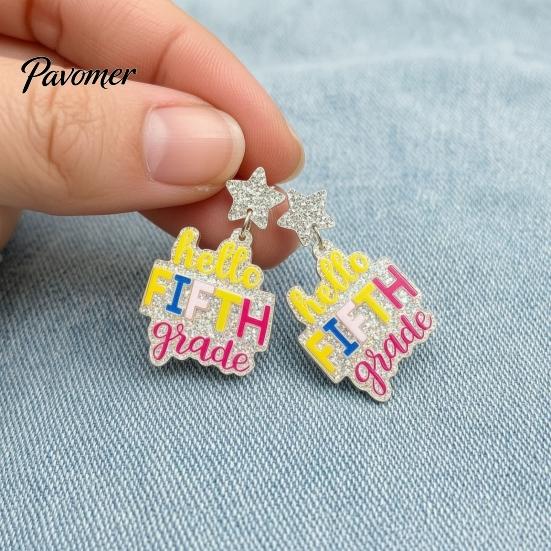 Colorful Alphabet Drop Earrings 1 Pair Acrylic Letter Dangle for Women, Glitter Funny First Trendy Day of School Earring, Teacher Appreciation