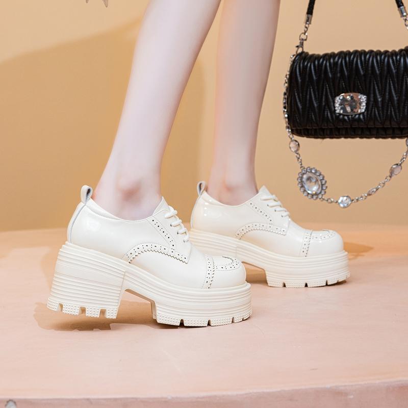 Brogue Women's Shoes 9cm Thick-soled Lace-up Loafers Female Comfortable and Height-enhancing Women High Heels