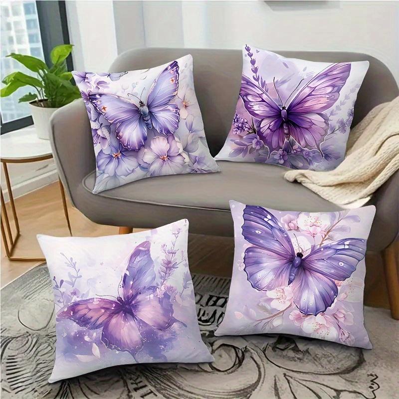 Monika Chen Unisex Purple/Lavender Elegant Floral Decorative Throw Pillow Covers, Butterfly & Print Cushion Cases, Aesthetic Home Decor Sofa Couch