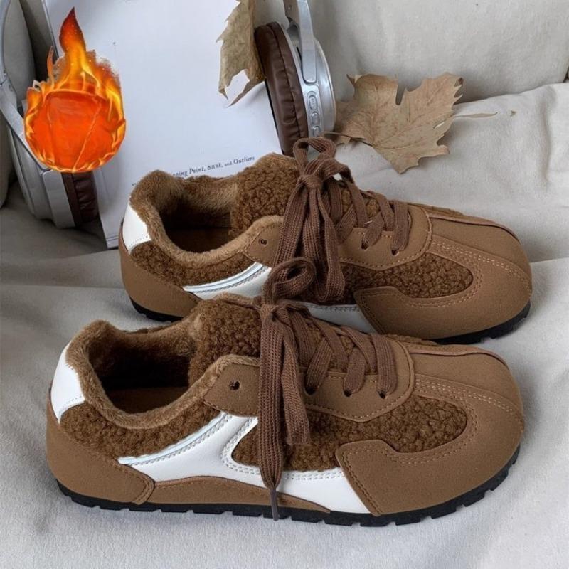 Fleece Shoes, New Warm Cotton Shoes for Women, Flat and Versatile Casual Sports Board Shoes, Fleece Shoes