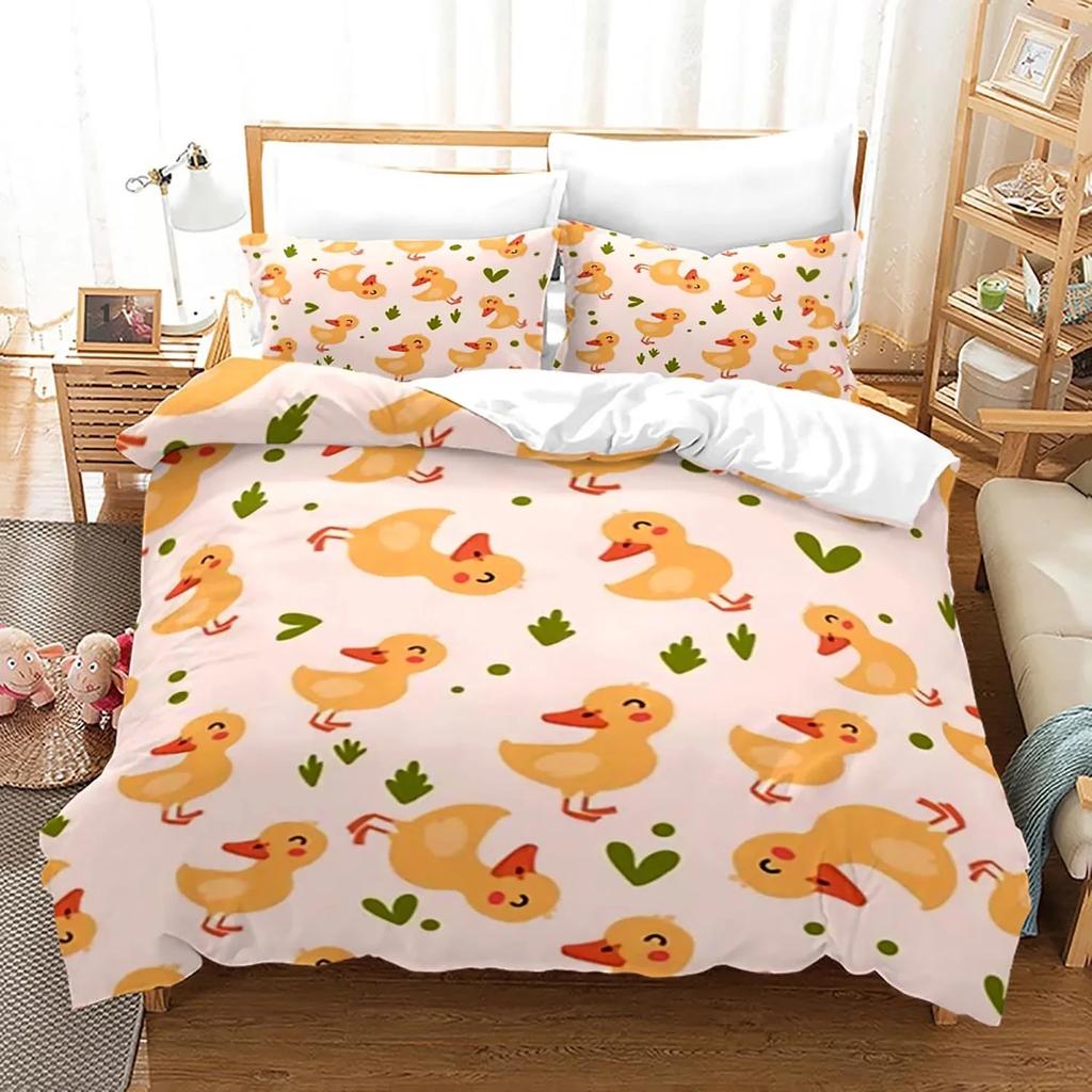 Set Biancheria da Letto Anatra Gialla Stampa 3D Ragazzi Ragazze Singolo Matrimoniale King Size Copripiumino Federa Letto ragazzi Adulto Tessile per la Casa