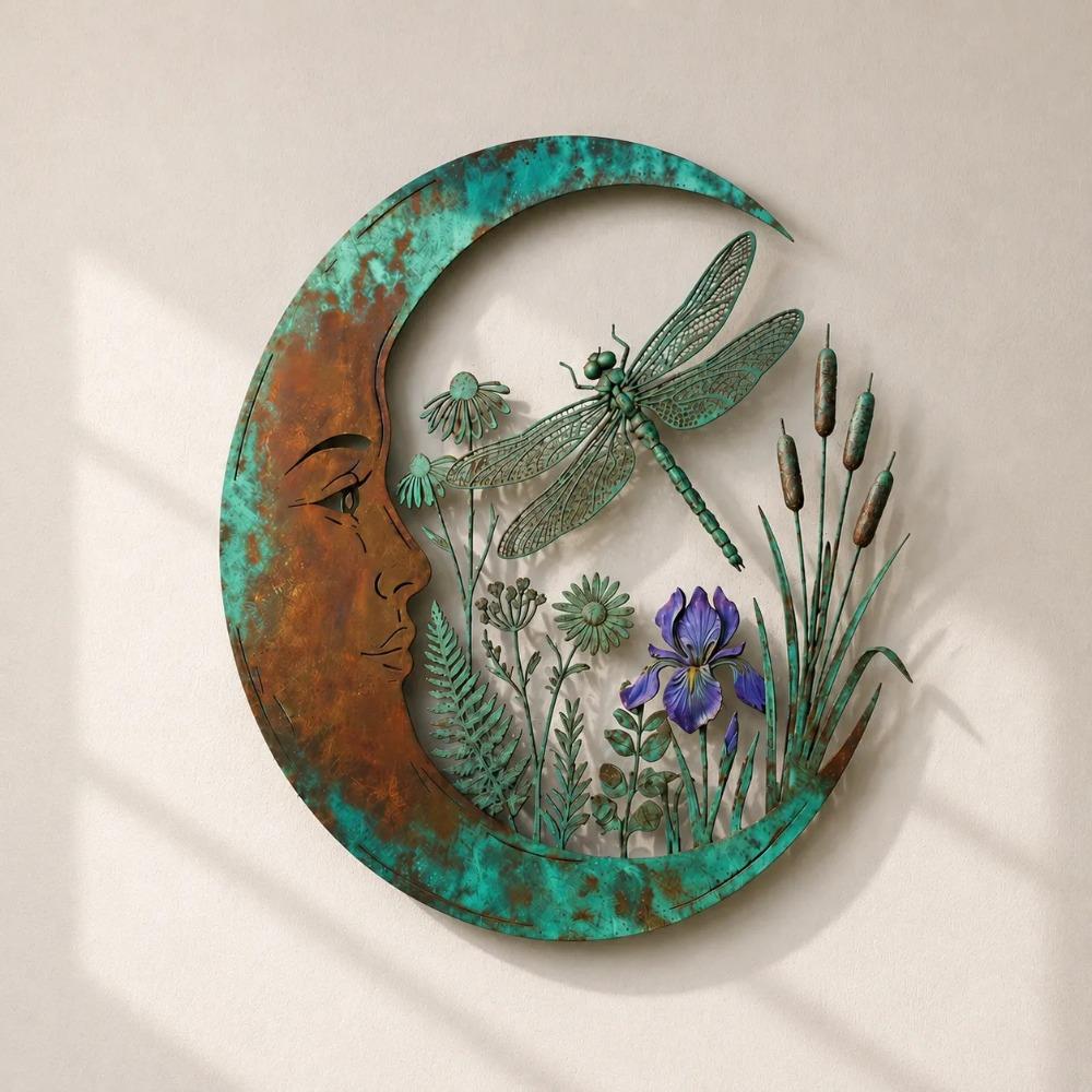 Garden Decor Dragonfly Bee Wall Art 3D Round Celestial Wall Sign Outdoor Accent  Patio Decor