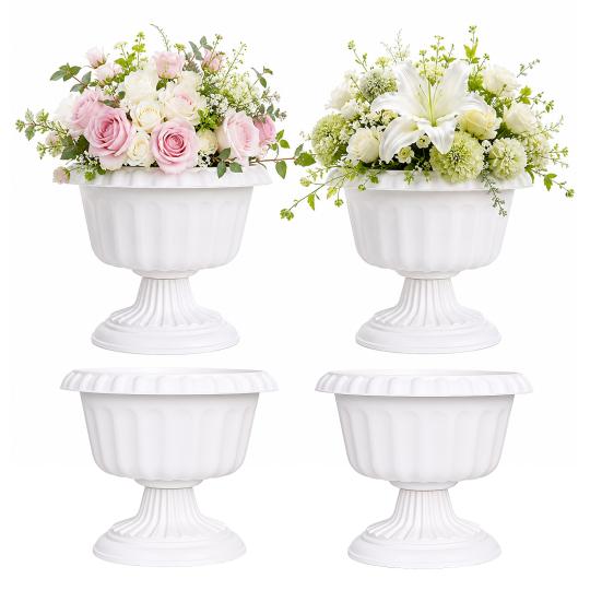 Garden Planter Pot 4 Pcs Plastic Urn Planters Large 12 Inch Outdoor Pots Traditional Round Classic Flower Pots for Wedding Party Event
