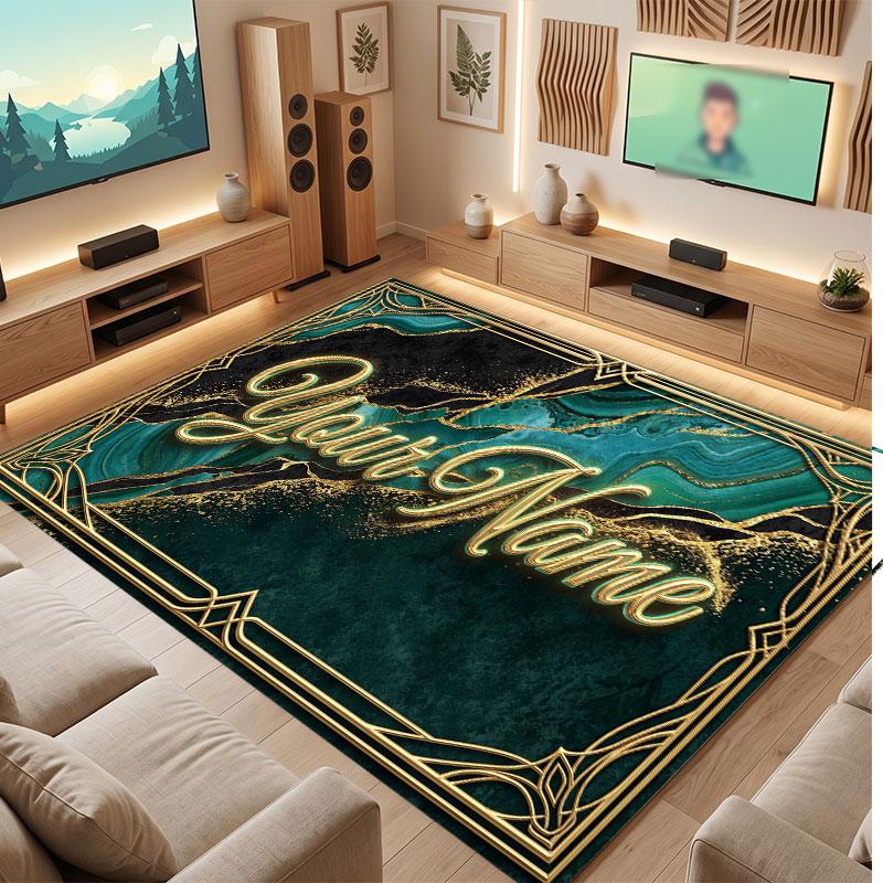 Decorative Artwork Theme Crystal Velvet Floor Rug Personalized Custom Name Text Warm Carpet Home Decoration