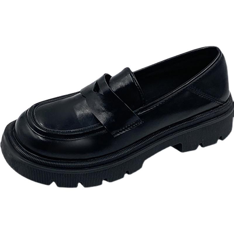 Loafers Women's 2025 New Spring Platform Thick-heeled Students Pedal Retro British Trend Black Single Shoes