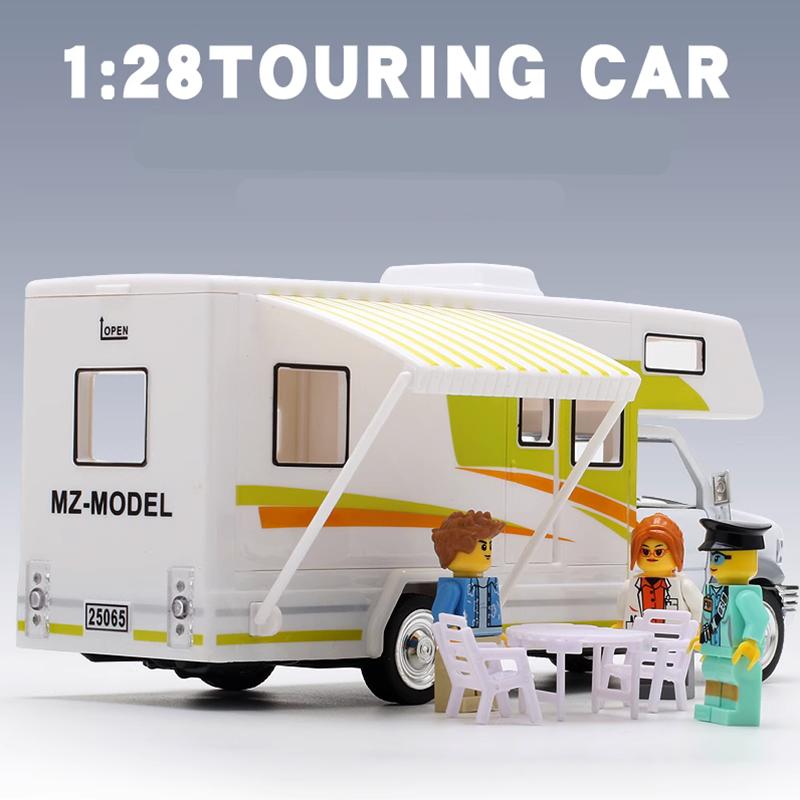 1/30 Diecast Luxury RV Recreational Vehicle Car Model Metal Toy Camper Van Motorhome Touring Car Model Sound and Light Kids Gift