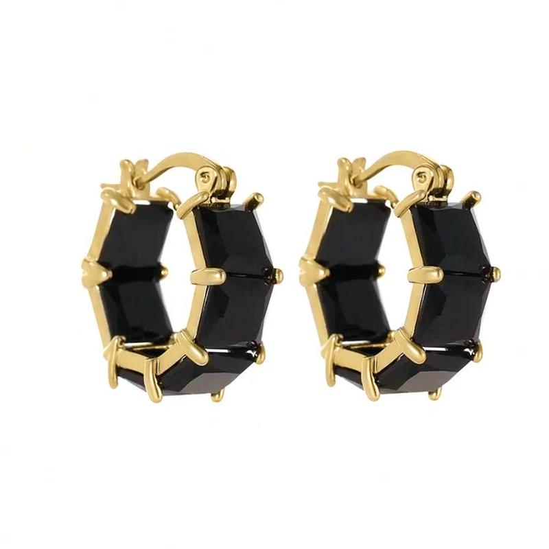 

CAOSHI Dainty Gold Color Hoop Earrings Lady Fashion Zircon for Daily Party Bright Zirconia Crystal Stone Accessories for Women