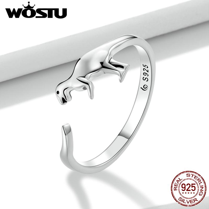 

Открытое кольцо WOSTU из стерлингового серебра 925 пробы с лапой щенка, динозавром, слоном и жирафом, кольца с животными для девочек B