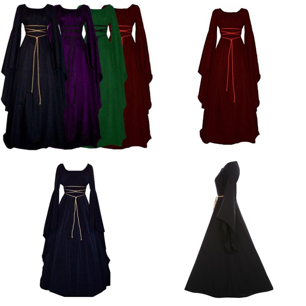 Exquisite Women's Vintage Medieval Dress With Stunning Long Bell Sleeves And Irregular Design