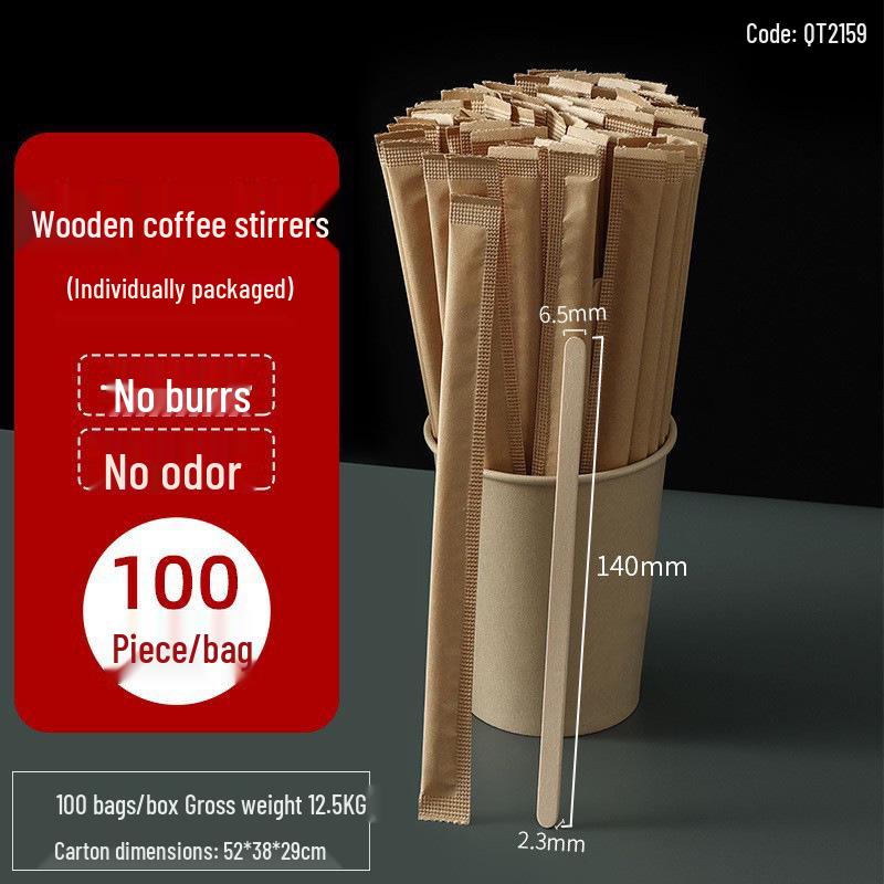 

Individually Wrapped Disposable Wooden Coffee Stirrers for Hot Drinks and Tea