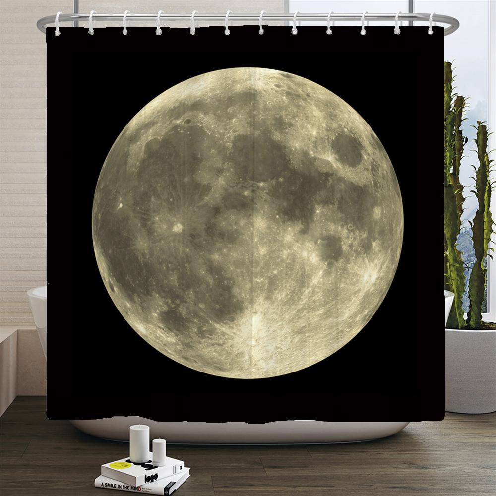 Full Moon Shower Curtain Ocean Landscape Starry Sky Waterproof Fabric Shower Curtains Bathroom Accessories Curtain With Hooks