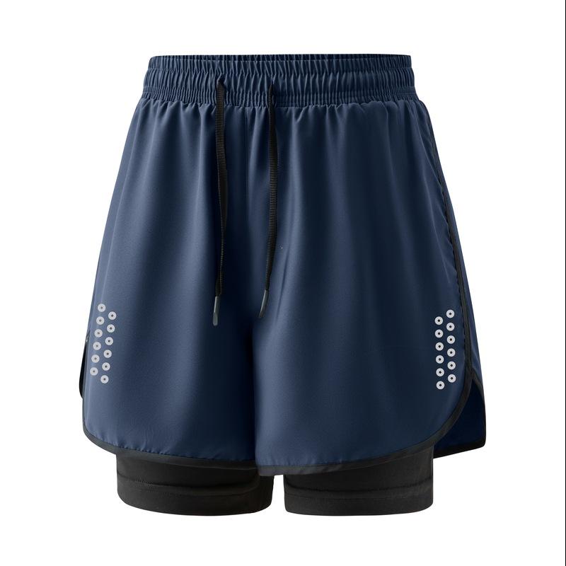 Unisex Quick-Dry Fake Two-Piece Summer Sports Shorts, Anti-Exposure, Running Three-Quarter Style