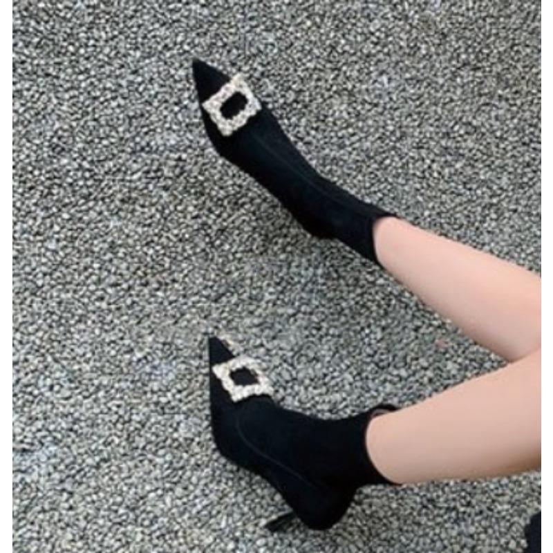 New Style Women's Metal Pointed Tip Women Boots Stilettos Heels Fashionable High-heeled Boots Suede Ladies Ankle Boots