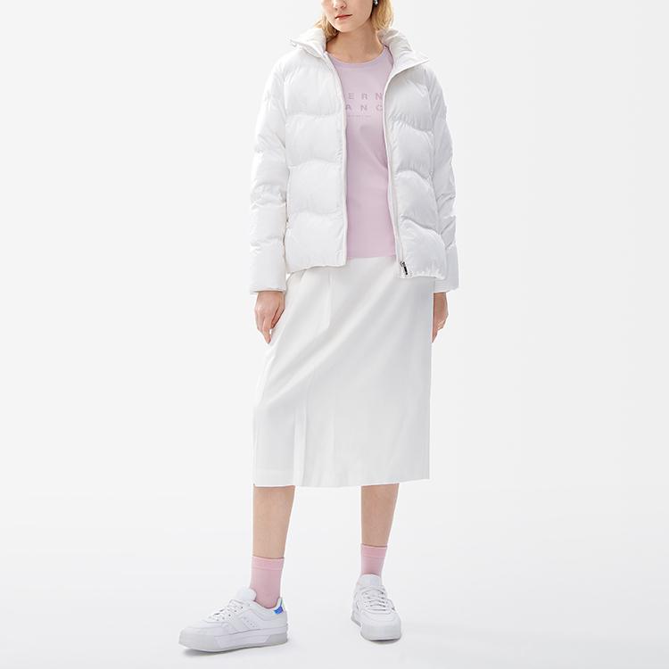 Fila Solid Color Simple Hooded Warm Casual Lightweight Long Sleeve Down Jacket Women Outerwear Cloud-White F11W247902F-WT