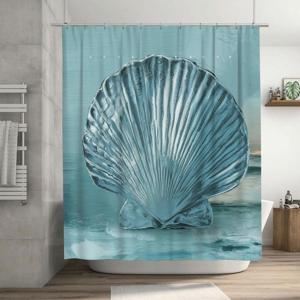 Blue Shell Print Shower Curtain Waterproof Bathroom Decor Luxury Home Decoration Soft Fabric High-Quality Bath Curtains Set for