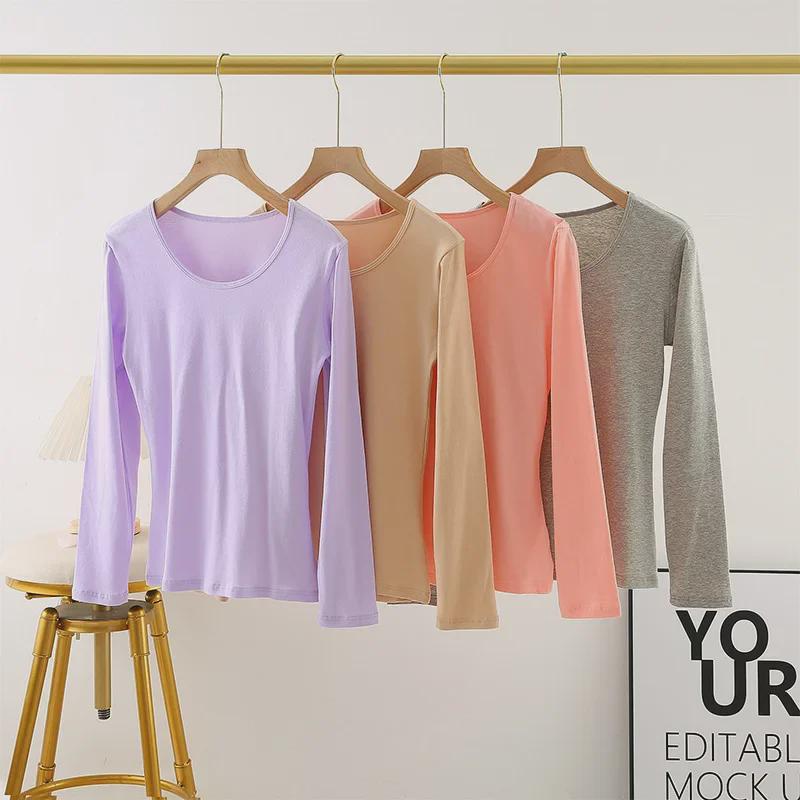 Women's Pure Cotton Long-Sleeve Thermal Sweater - Round Neck, Autumn/Winter Warm Top