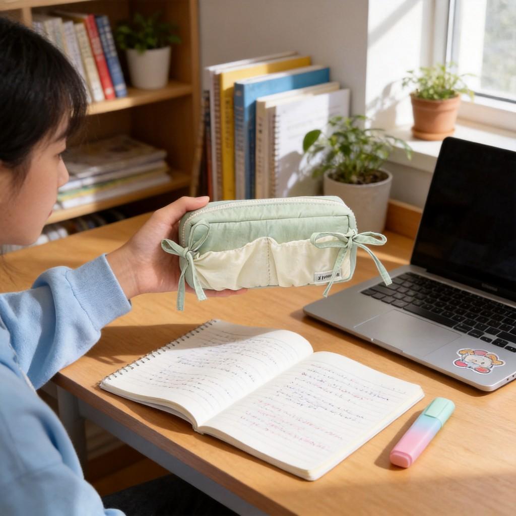 Canvas Pencil Case With Cloud Design For Students And School Supplies