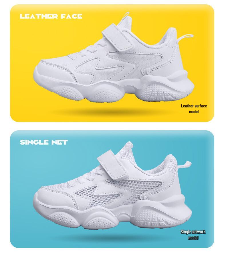 Children's Breathable Mesh Running Shoes - Boys' White Sports Sneakers for Students