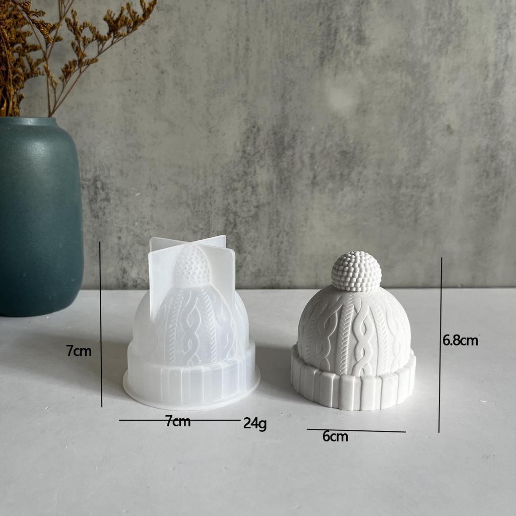 Gorro de Invierno Tejido Molde de Silicona Navidad Gorro con Borla Moldes Tejido Papá Noel Ha Nochebuena Ambientador para Coche Vela de Resina DIY Decoración del Hogar