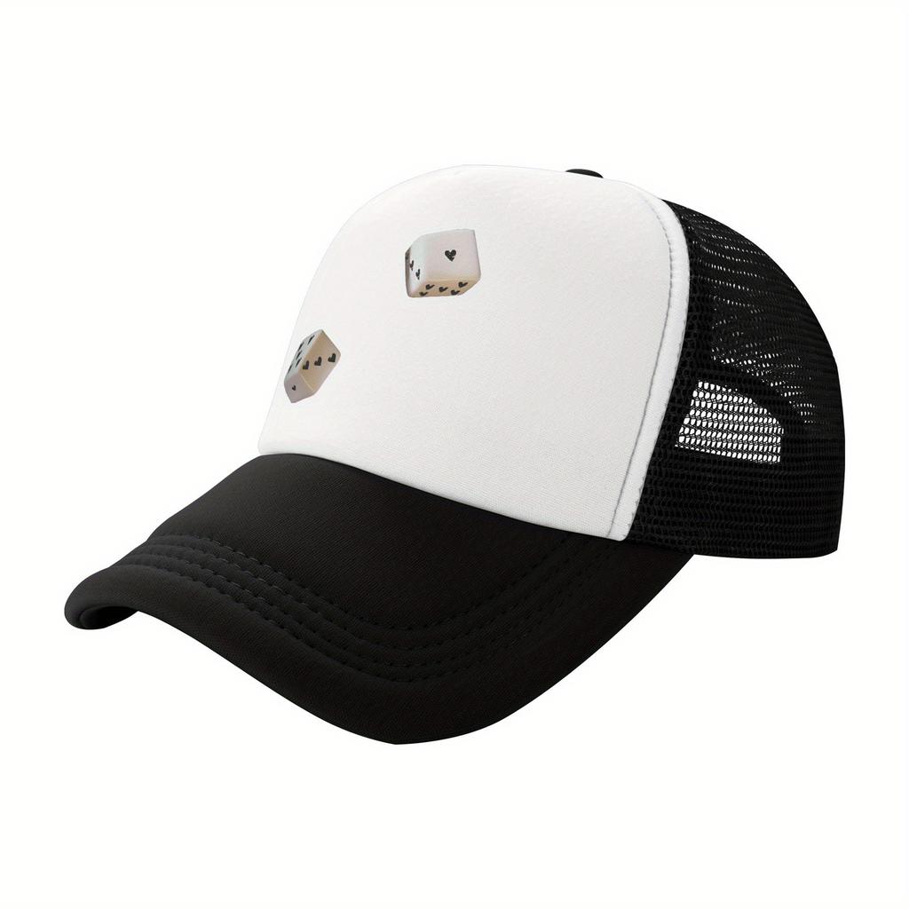Heart Dice Trucker Hat Adjustable Breathable Mesh Baseball Cap Casual Outdoor Unisex
