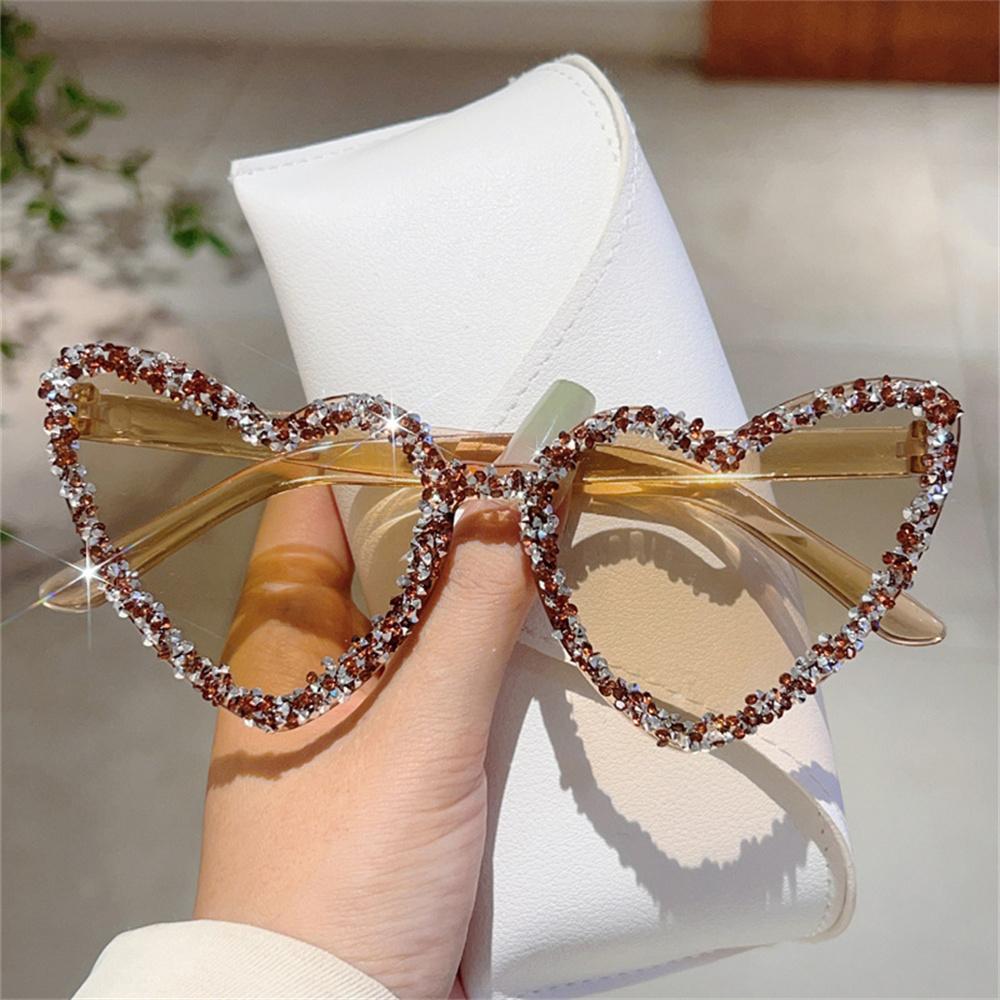 

KLASSNUM Trendy Heart Shaped Sunglasses Women with Rhinestones Candy Color Beach Rave Shades Wedding Sweet Handmade Sun Glasses
