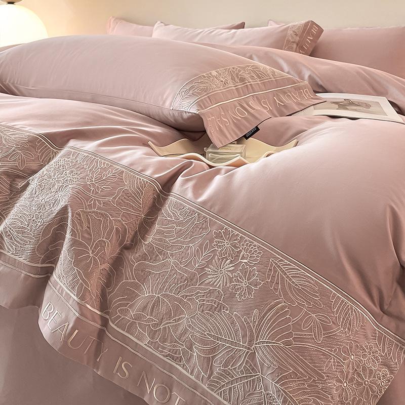 Luxury Embroidered Cotton Bedding Set: Breathable Hotel-Style Duvet Cover & Bed Sheets