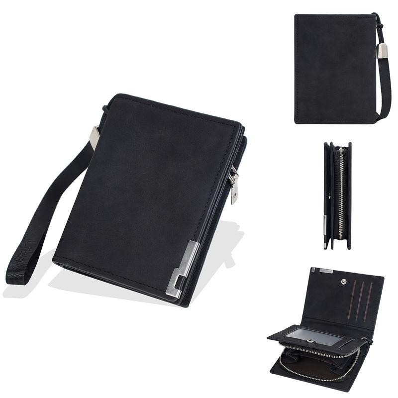 Baellerry Men Short Wallets with Hand Strap Zipper Coin Purse Business Card Holder Wallet