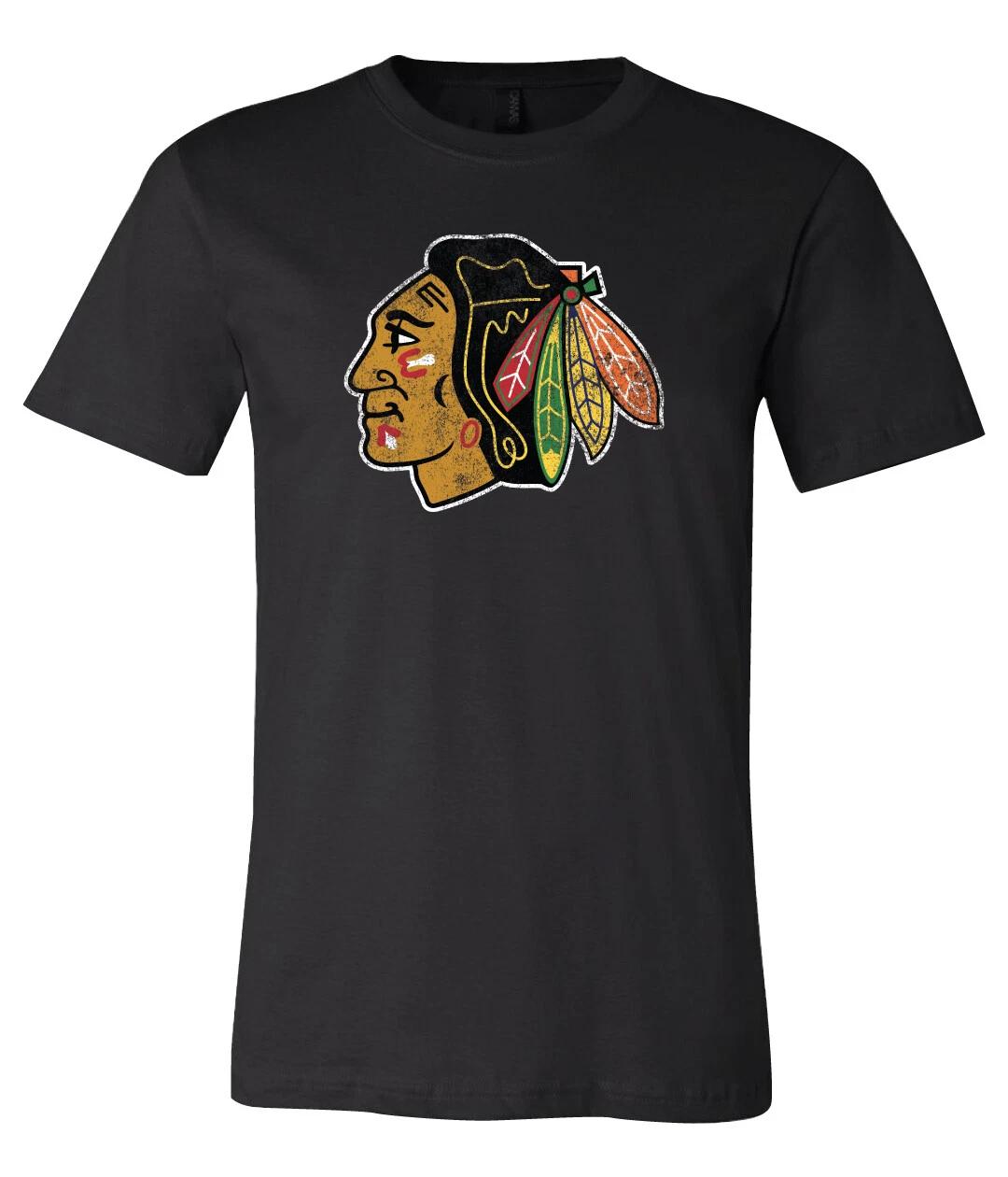 Футболка с потертым логотипом Chicago Blackhawks S-6XL Отслеживание!! S