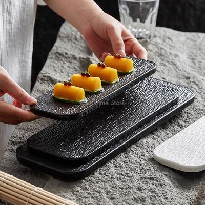 Czarno-biała Prostokątna Ceramiczna Talerz Marmurowa Ceramiczna Zastawa Stołowa Talerz do Sushi Sashimi Kuchenna Zastawa Stołowa Matowy Ceramiczny Tacę