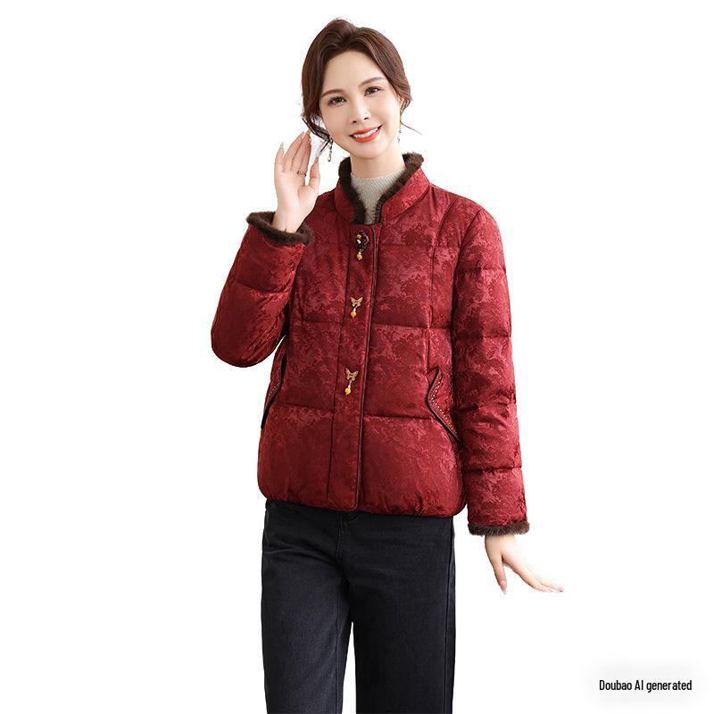 Stylish Chinese Winter Down Jacket for Middle-Aged & Elderly Women - 90% Duck Down Grandma Coat