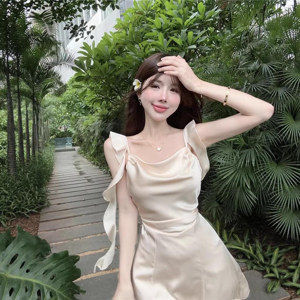 French haute dress women's summer new design streamer skirt short suspender skirt thin suspender skirt