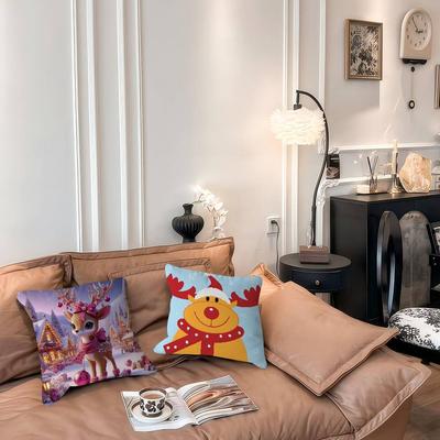 Christmas R-rein-deer Pillow Case Removable Washable Cushion Cover – All-Season Soft Linen