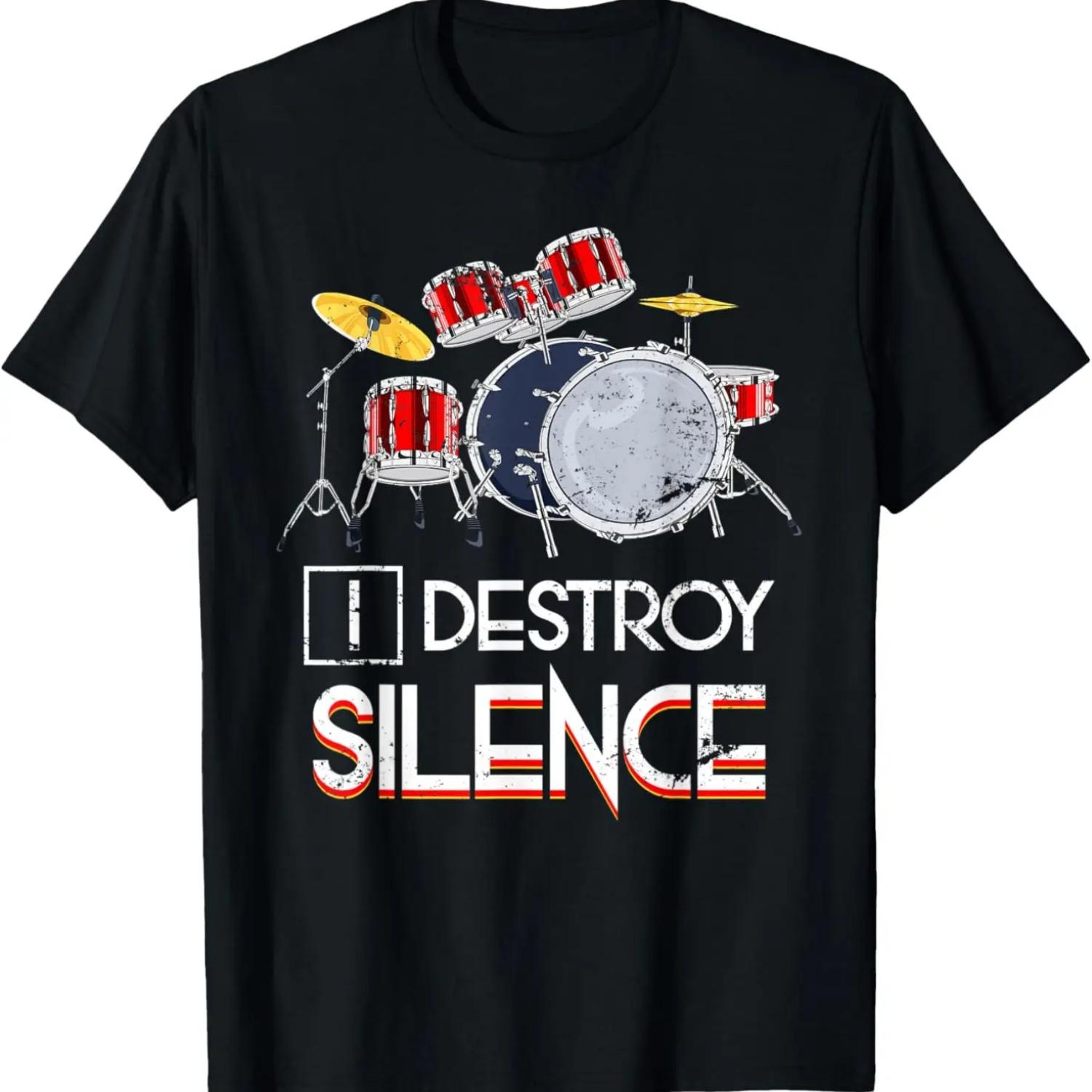 I Destroy Silence Funny Drummer Music Gift Drums T-Shirt (2) S