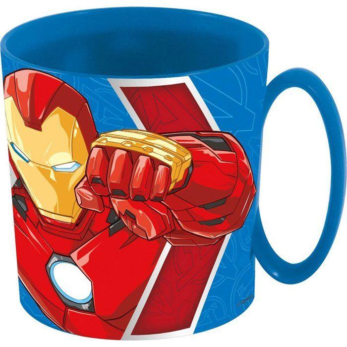 Mug enfant - Tataway - Marvel Avengers - Iron Man - Captain America - 350 ml - Plastique bleu