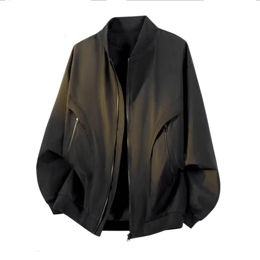 

Men s American Retro Black Bomber Jacket - Trendy Casual Windbreaker for Spring & Autumn Large чорний