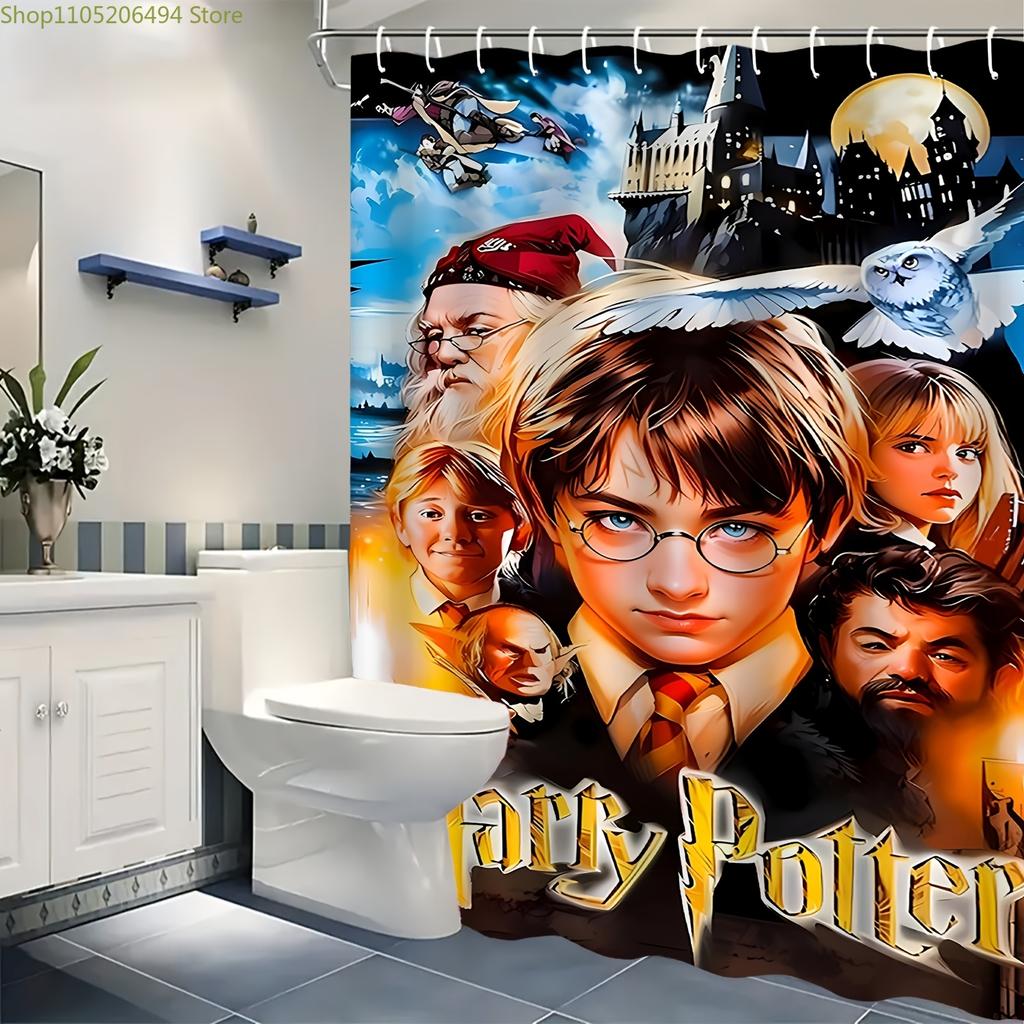 Warner 1pc Cute Printed Bathroom Shower Curtain with Harry Potter Characters, Castle, and Owl Design, Creative, Suitable for H