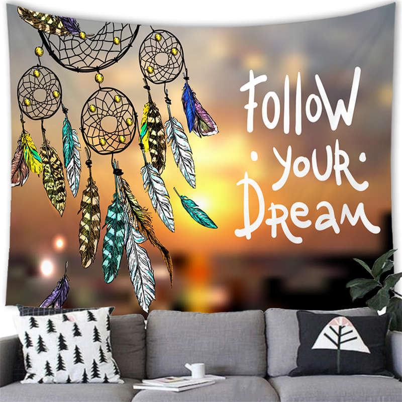 Bohemian Dream Catcher Tapestry Psychedelic Feathers Occult Decor Bedroom Hippie Wall Carpet Beach Towel Decoration for Home
