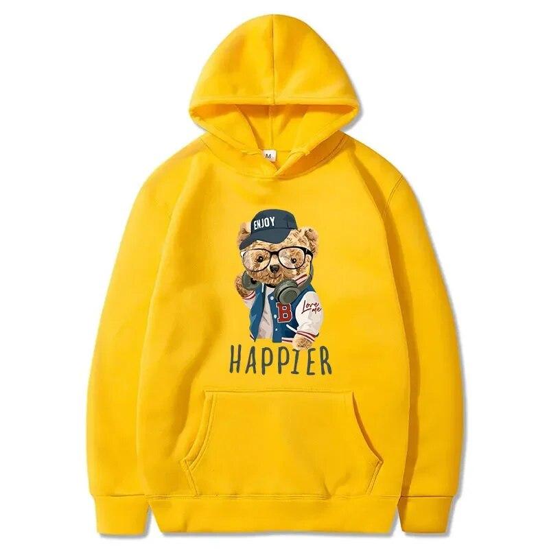 2024 New Trendy Fun Teddy Bear Hooded Casual Shirt Men's Fashion Sports Shirt Loose Street Multi Color Sports Shirt