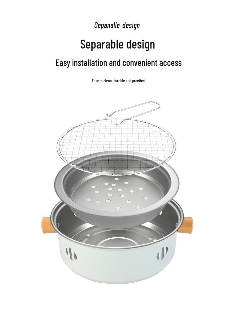 Round Charcoal Grill and Roaster for Outdoor Camping and Home Use