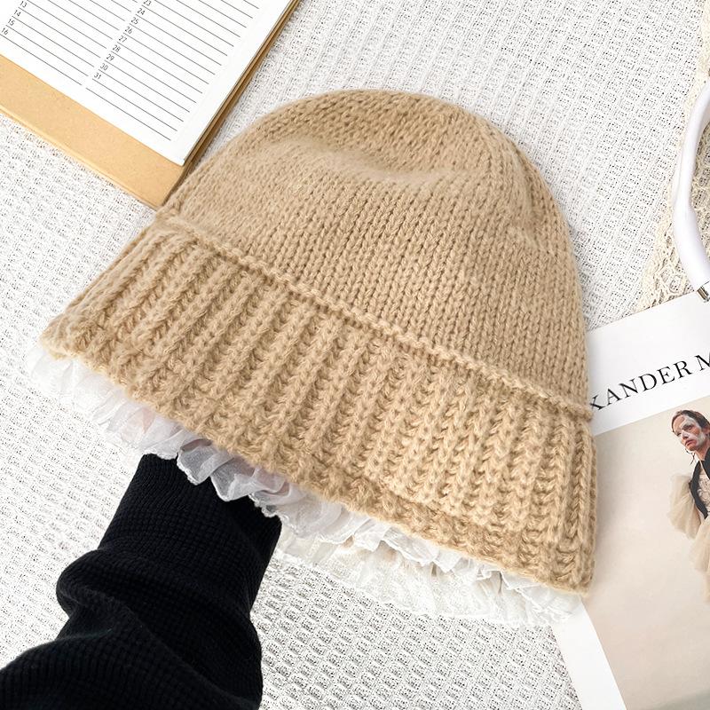 Wool Lace Knitted Hat Autumn and Winter Korean Style In Lazy Style Versatile Fisherman Hat Fashionable Face Small Warm Basin Hat