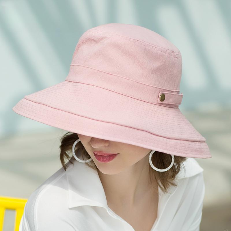 Summer Cotton Sun Hats for Women Beach Travel Foldable Hats with Chinstrap Wide Brim And Breathable Beach Hats