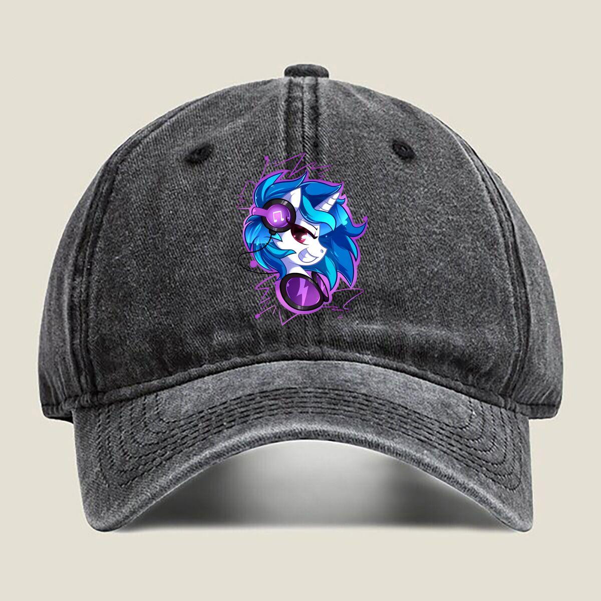 

Blue Unicorn with Headphones Art Fashion Washed Baseball Cap Hat Outdoor Activities One Size чёрный
